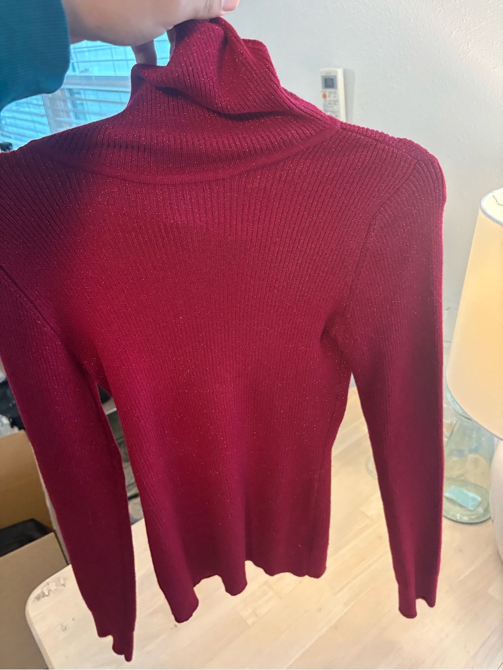 Cache Red Ribbed Metallic Cowl Neck Sweater - Picture 3 of 4